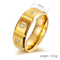 Vente flash : Bague unisexe tendance en acier inoxydable 8 mm, ligne horizontale, arc intérieur, surface mate brossée, or 18 carats, zircon