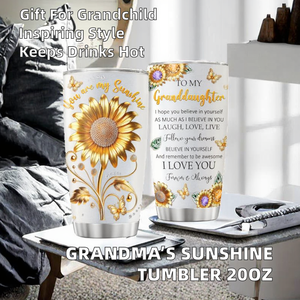 Tazza Regalo per Nipote JENOIS, 'Nonna, Sei il Mio Raggio di Sole', Tumbler Isolato in Acciaio Inox 20oz con Citazione Ispirazionale Girasole - Product Image 2