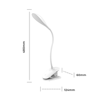 Lampe de bureau LED rechargeable par USB en ABS avec alimentation CC/CA, contrôle tactile flexible, lampe de lecture à clip, lampe moderne pour étude/bureau