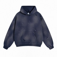 OEM Kapüşonlu Üreticileri Özelleştirilebilir Polar ve Yün Karışımı Boya Sıçraması Tie Dye Web Tasarımı Asit Yıkama Siyah Eskitme Görünüm