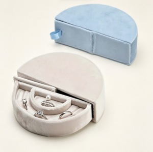 Semicircle Velvet Jewelry <b>Box</b>, Pastel Color Small Jewelry Organizer, Travel Accessory <b>Holder</b> for Rings, <b>Earrings</b> and Pearls - Product Image 3