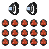 Sistema inalámbrico de llamada para camareros, receptor de pager con botones de llamada para restaurante, cafetería, hotel, 2 relojes + 15 botones