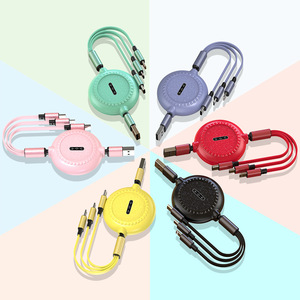 Cable de datos 3 en 1 con diseño retráctil, carga rápida para teléfono móvil y portátil, color verde, 1m de longitud, material TPE - Product Image 2