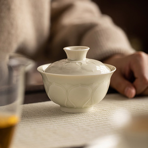 Service à thé Gaiwan de style chinois Guanlan en porcelaine, rond avec couvercle, pour thé Kung Fu, usage domestique, avec support de préparation à sec, pour le thé de l'après-midi - Product Image 5