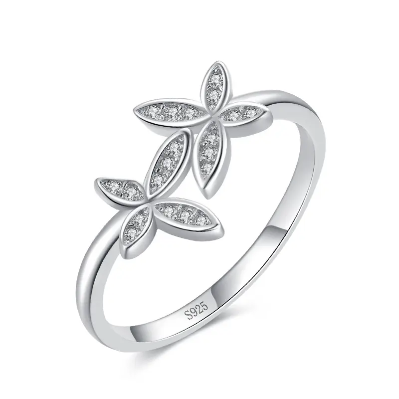 Luxury 925 unique Mini Hoop Anxiety For Women Silver Butterfly pinky Rings