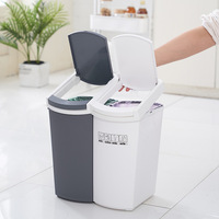 Poubelle à double compartiment (sec/humide) à ouverture supérieure, pour la maison, salon, chambre, salle de bain, cuisine, seau de rangement créatif
