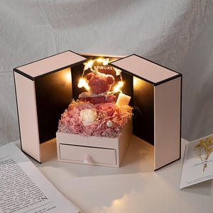 Caja de Joyería con Rosas Preservadas para Siempre Moss Bear, Regalos de Navidad y San Valentín, Caja para Anillo y Collar con Rosa Eterna - Product Image 5