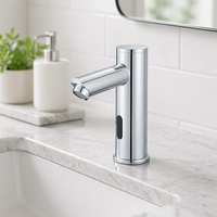 Robinet de lavabo Mevalon moderne en acier inoxydable blanc céramique, monotrou, sans contact, à débit contrôlé, à poser sur le comptoir, poli