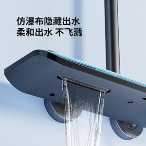 Ensemble de douche moderne avec robinet thermostatique à noyau céramique, pommeau de douche effet pluie, design rectangulaire, finition chromée, 1 poignée - Product Image 3