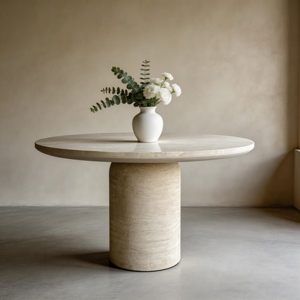 Nordic Natural Travertine <b>Top</b> Reinforced Cement Finish Fiber Glass Base Comedor Dining <b>Tables</b> - Product Image 6