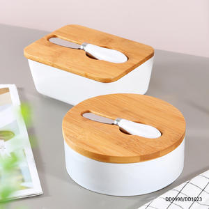 Dongyang Ceramic Butter Dish Round White With Wooden Lid Airtight <b>Storage</b> <b>Container</b> For Hotel Coffee Tea Gift - Product Image 3
