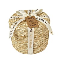 Panier de rangement rond en rotin naturel tissé avec couvercle, boîte cadeau de décoration intérieure tissée à la main