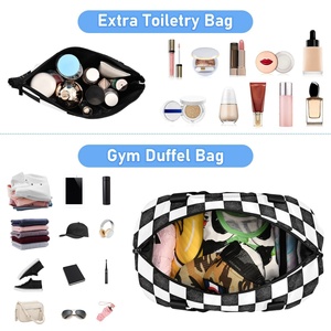 2PCS Black White Checkered Design Gym Tote Hawaii Outline Flower Gym Garment Duffle Bag Custom Travel Bag with <b>Trolley</b> Sleeve - Product Image 4
