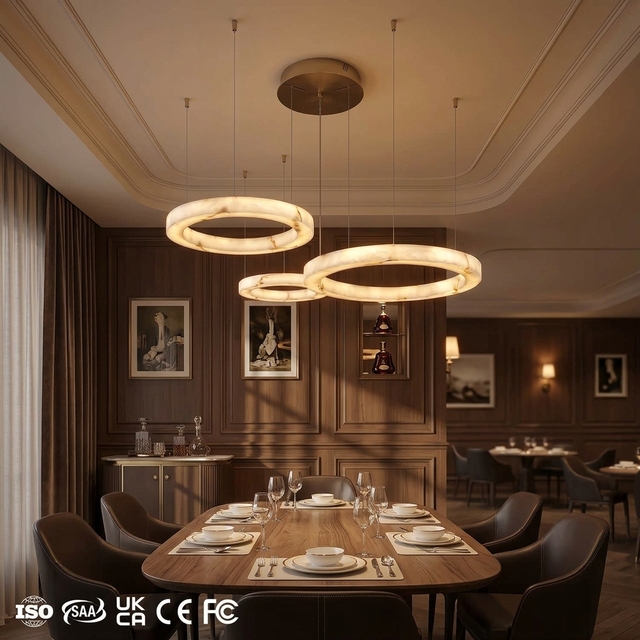 Modern Design Adjustable Height Resin Hanging Chandelier Stainless Steel Body Pendant Light for Living Dining Room
