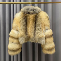 Manteau court en laine chauffant sur mesure, veste bomber en fourrure de renard véritable Golden Island de haute qualité, pour femme, hiver