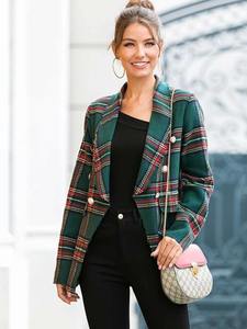 Fabricante de Ropa Chal Cuello Manga Larga Botón Frontal Tartán Tweed <span class=keywords><strong>Blazer</strong></span> para <span class=keywords><strong>Mujer</strong></span> - Product Image 5