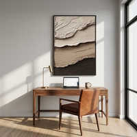 Peinture à l'huile abstraite Wabi Sabi de luxe, peinte à la main sur toile, beige et marron, épaisse et superposée, encadrée