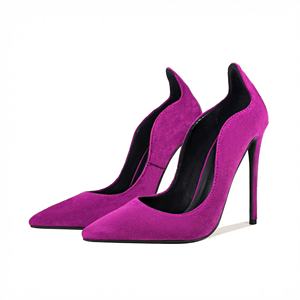 Robe de soirée escarpins pour femmes bout pointu 12CM talon aiguille faux daim ondulé découpe latérale bouche peu profonde plusieurs couleurs - Product Image 5