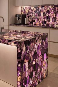 Îlot de salle de bain personnalisé en pierre semi-précieuse translucide, comptoir de cuisine en quartz <span class=keywords><strong>violet</strong></span> rétroéclairé, pierre précieuse <span class=keywords><strong>fluorite</strong></span> violette - Product Image 4