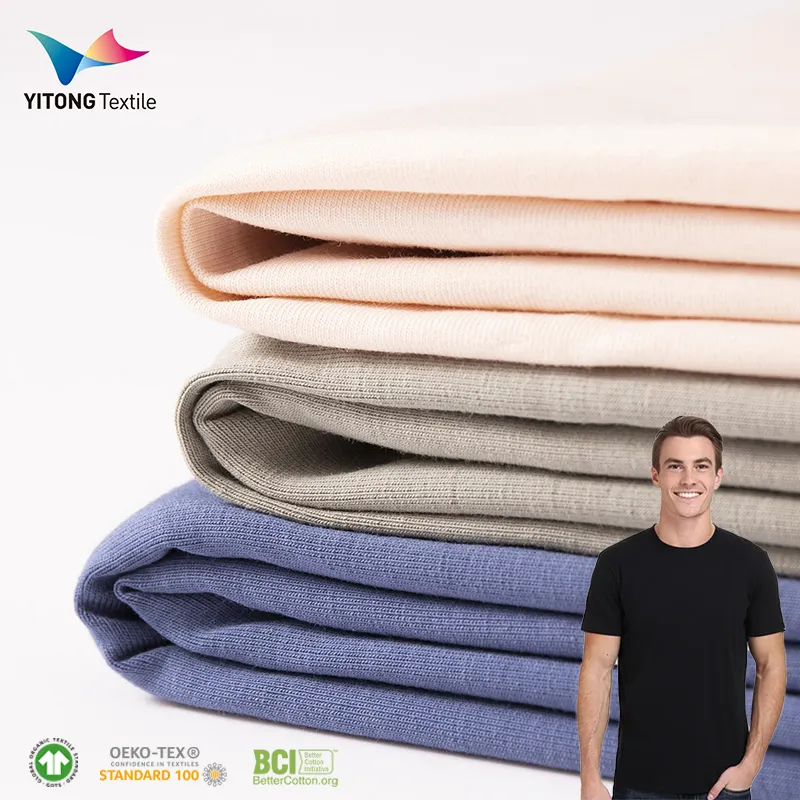 Whosale katun tunggal Jersey kain 95% katun 5% spandeks kain organik katun kain untuk t-shirt