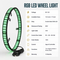 Éclairage de roues LED RGB à quatre rangées, double face, avec contrôle par application, éclairages de tuning pour camions, SUV, tout-terrain, universel 15,5 pouces
