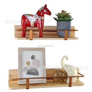 Wooden <b>Wall</b> <b>Mounted</b> <b>Shelf</b> With Metal Frame Rectangle Home Storage Organizer For Living Room Bathroom Durable - Product Image 2