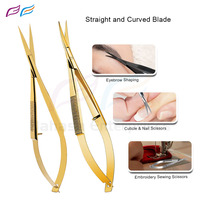 Ciseaux de beauté à ressort micro, logo personnalisé, best-seller, ciseaux incurvés en acier inoxydable, ciseaux pour extensions de sourcils, emballage professionnel Bahasa