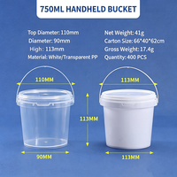 Transparante PP kunststof emmer 1L met handvat, afsluitdeksel, aangepaste logo, grote capaciteit, voor fruit, sap, ijs, yoghurt, melkthee, opbergcontainer