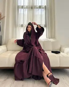 Classico abaya 2024 Hot deep purpurple display alto marocco Dubai Abaya islamico grande foglia ricamo speciale combinato con cappotto musulmano donna arabica abaya