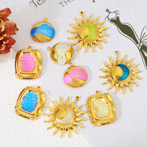 Sun And <b>Moon</b> Pendant 18K Gold Plated Stainless Steel Jewelry Findings For DIY Necklace <b>Earrings</b> Accessories - Product Image 1