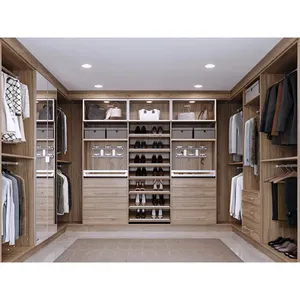 Armoires de chambre à coucher modernes de luxe sur mesure avec porte en verre et rangement avec poignée - Product Image 5