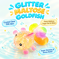 Squishies Poisson Rouge Pailleté à Queue Colorée en Maltose, Poisson Marin à Rebond Lent, Jouet Anti-Stress en Gelée à Presser pour Enfants et Adultes