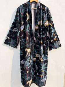 Chaqueta Larga de Invierno para Mujer, Estilo Bomber, con Estampado Animal, de Terciopelo Negro, con Cierre de Cinturón, Estilo Boho para la Playa - Product Image 4