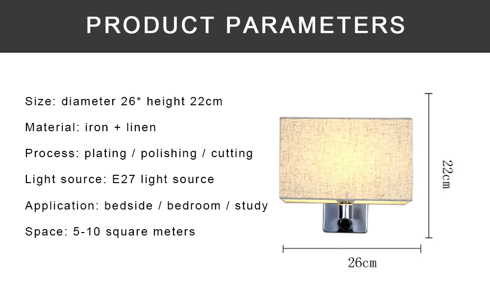 European Reading Wall Lights E27 Interior Bedroom Living Room Hotel Loft Bedside Led fabric wall lamp Indoor