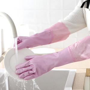 ถุงมือล้างจานบุขนแกะหนาขึ้นกันน้ำสีทึบสำหรับใช้ในครัวบ้าน - Product Image 3