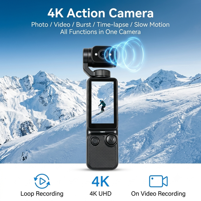 4K Ultra HD CMOS Action Camera 120 Wide Angle 10x-20x Optical Zoom Portable Vlog Video Cam Outdoor Bicycle Motorcycle Riding
