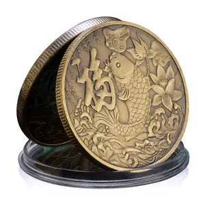 Chinese Coins Koi Fish Good Luck To You Collectible Retro Bronze Coin Lucky Mascot Commemorative Souvenir Gift