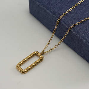 Zogxin Gold Stainless Steel Rectangular Twisted Pendant Necklace For Women Geometric Style Clavicle Chain - Product Image 3