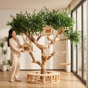 <span class=keywords><strong>Arbre</strong></span> à <span class=keywords><strong>chat</strong></span> et lit combinés en bois massif avec jouet pour <span class=keywords><strong>chat</strong></span> et griffoir – <span class=keywords><strong>Arbre</strong></span> à <span class=keywords><strong>chat</strong></span> multifonction anti-chute pour appartements - Product Image 1