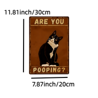 Décoration murale rustique en fer rectangulaire avec chat élégant et paysage - 'Are You Pooping' - Décoration murale 'Mur de Gloire' avec chat noir pour anniversaire et mariage