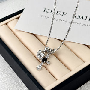 Collana in ottone rodio oro bianco K ciondolo cerchio a cuore incrociato bianco zirconio Nano nero collana di diamanti in zirconio - Product Image 1