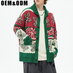 Cárdigan de punto Jacquard con solapa de gran tamaño para <span class=keywords><strong>hombre</strong></span>, cárdigan personalizado, suéter para <span class=keywords><strong>hombre</strong></span>, abrigo con logotipo personalizado, suéter de punto personalizado, ropa de calle - Product Image 4