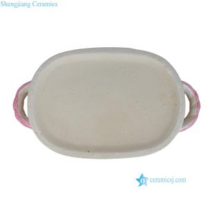 จิ่งเต๋อเจิน RZKR22-C-D ใหม่กระถางต้นไม้ทรงรีพร้อมที่จับลายดอกไม้สีเขียวและสีชมพูด้วยมือ - Product Image 6