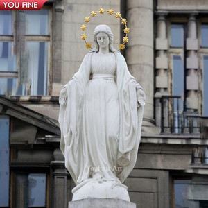 Sculpture de la Vierge Marie grandeur nature en marbre blanc de Carrare YOUFINE, bras ouverts, statue de Notre-Dame avec base en forme de croissant de lune pour église - Product Image 3