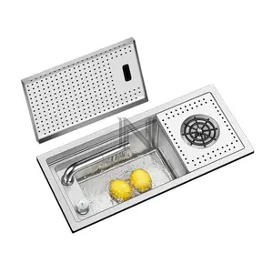 5826 Multi-purpose Small Brushed Stainless Steel Cup Rinser Flip Cover Handmade Hidden Counter Kitchen Sink With Lifting Faucet