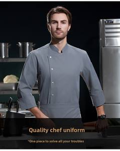 Uniforme de chef professionnel pour homme, 100% coton respirant, manches longues, fermeture à boutons, <span class=keywords><strong>vêtements</strong></span> de travail pour <span class=keywords><strong>cuisine</strong></span> et restaurant avec poches - Product Image 4