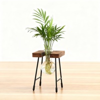 Vente en Gros Vase en Cristal Art Déco Design de Fleur Amusant avec Support en Bois Terrarium Debout pour Maison Mariage Table Hydroponique