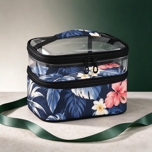 Sac à cosmétiques double couche tropical hawaïen, pochette de toilette imperméable en PVC, grande capacité, organisateur de voyage à fermeture éclair - Product Image 1