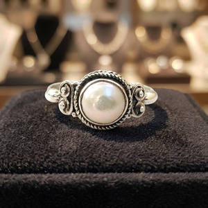 925 <b>Sterling</b> <b>Silver</b> Classic Round Cut Pearl Gemstone <b>Ring</b> Bezel <b>Set</b> Statement Design Unisex Fine Jewelry wholesale - Product Image 1
