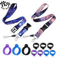 Vente en gros Porte-cartes d'identité personnalisé imprimé par sublimation Courroie de cou en polyester Longe pour étui de téléphone portable avec anneau en caoutchouc et silicone